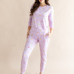 Model with hand in pockets wearing the  Women's Jogger Pajama Set in Cocktail
::: Model is 5'7" wearing size S ///