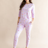 Model with hand in pockets wearing the  Women's Jogger Pajama Set in Cocktail
::: Model is 5'7" wearing size S ///