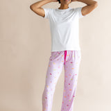 Model with hands on her head while wearing the Women's Lounge Pants in Cocktail