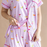 Close up of the Women's Short Sleeve Pajama Set in Cocktail