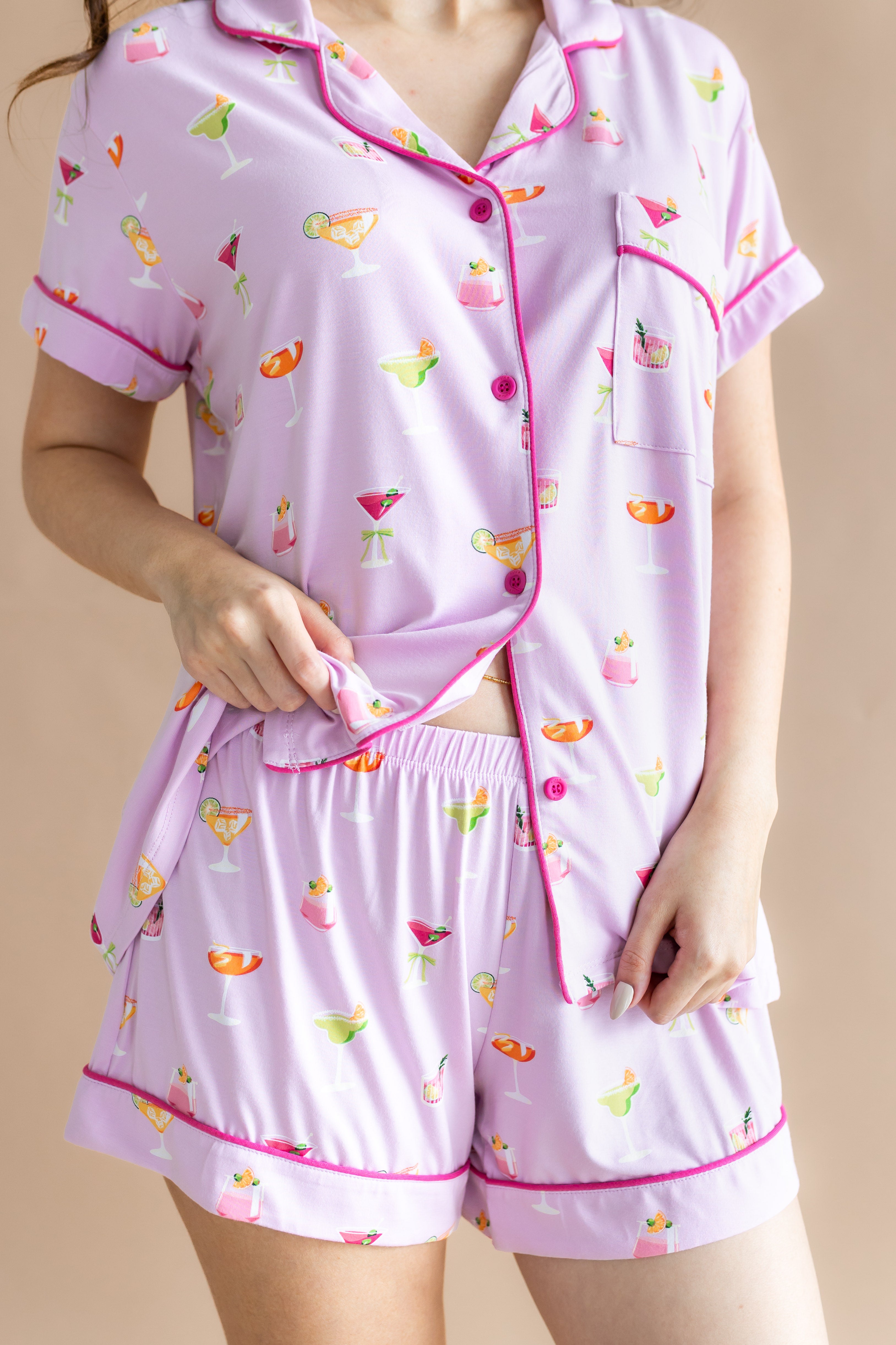 Close up of the Women's Short Sleeve Pajama Set in Cocktail