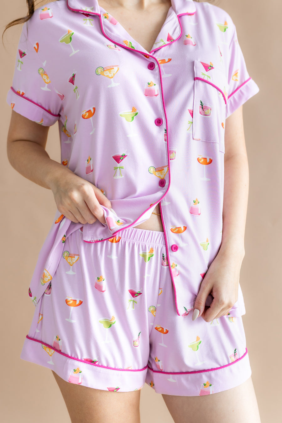 Close up of the Women's Short Sleeve Pajama Set in Cocktail