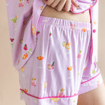 Close up of the waistband of the shorts from the Women's Short Sleeve Pajama Set in Cocktail