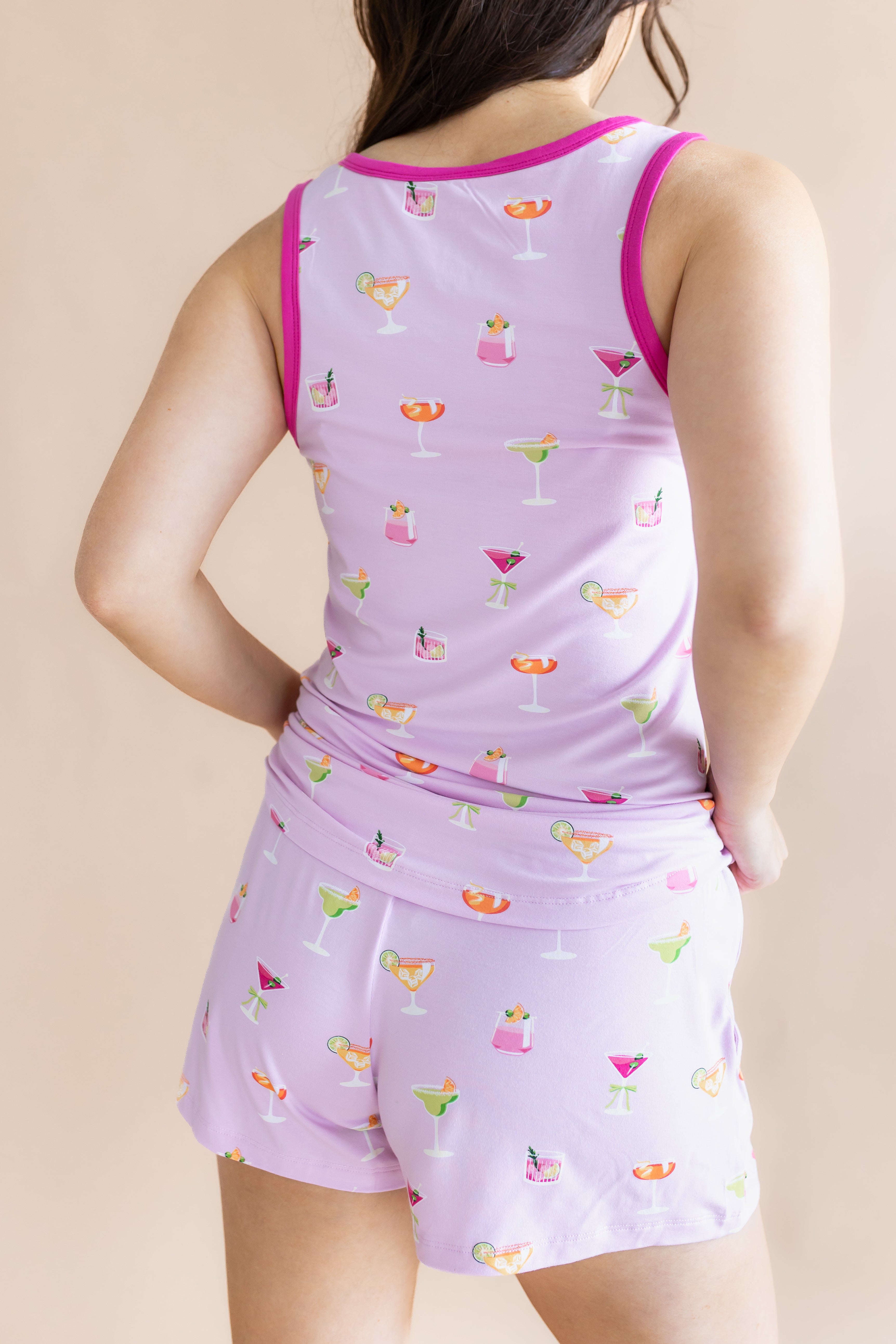 Close up of the back side of the Women's Tank Set in Cocktail