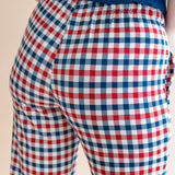 Close up of the back side of Women's Lounge Pants in Patriotic Gingham 