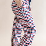 Side view of the Women's Lounge Pants in Patriotic Gingham with model's hand in pocket 