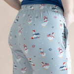 Close up of the back side of the Women's Lounge Pants in Patriotic Goose on a model 