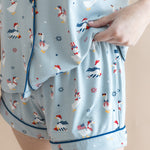 Close up of the bottoms from the Women's Short Sleeve Pajama Set in Patriotic Goose