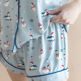 Close up of the bottoms from the Women's Short Sleeve Pajama Set in Patriotic Goose