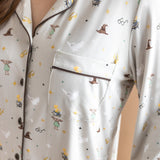 Close up of the top from the Long-Sleeved Women's Pajama Set in Starry Icon
