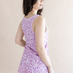 Back side of Women's Tank set in Thistle Leopard print on a beige background