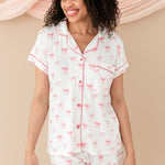 Woman modeling Women’s Short Sleeve Pajama Set in Bow 