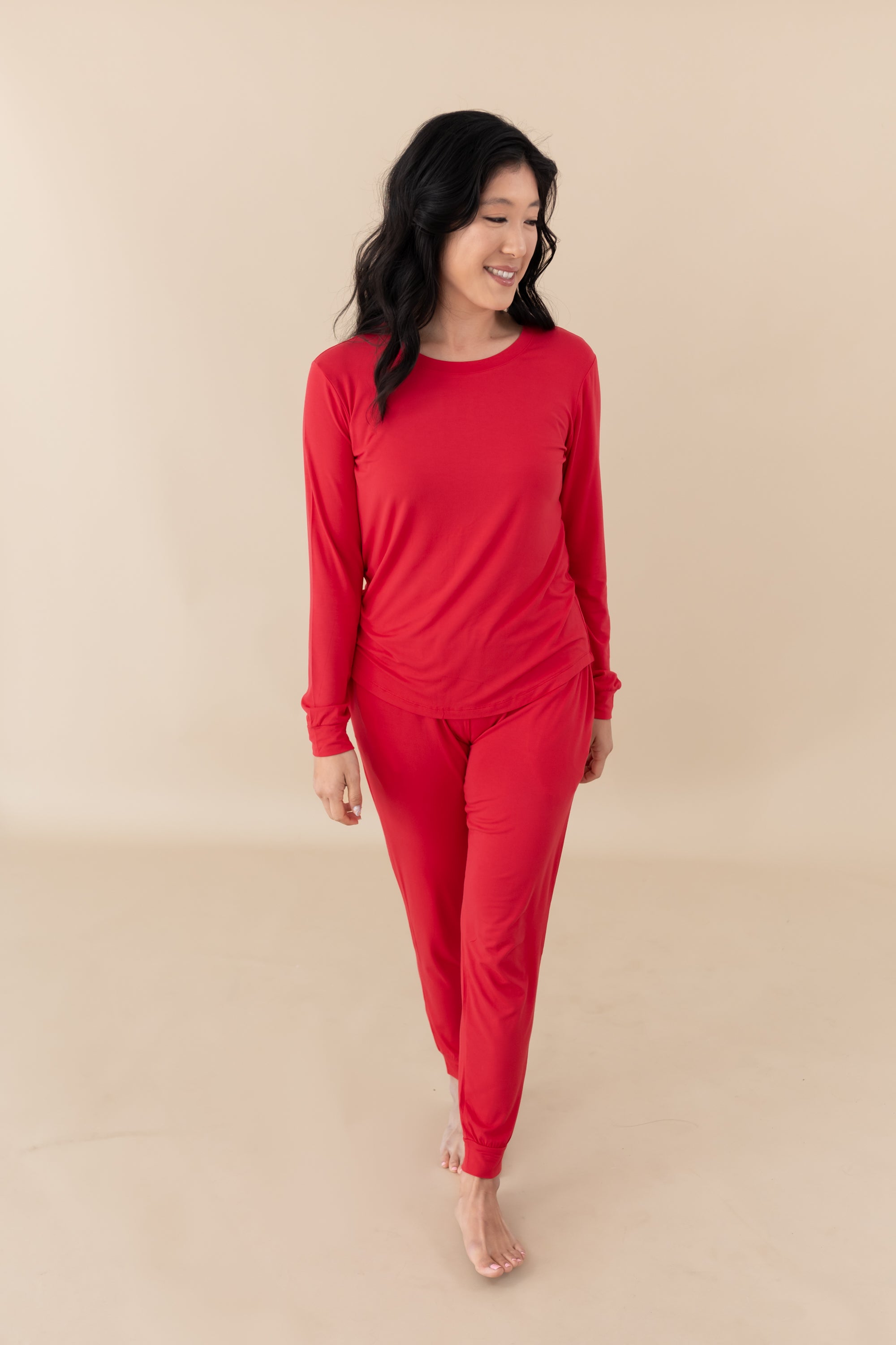 Woman modeling Women's Jogger Pajama Set in Cardinal