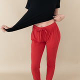 Woman modeling Women's Jogger Pants in Cardinal