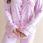 Close up of the top from the  Long-Sleeved Women's Pajama Set in Cocktail