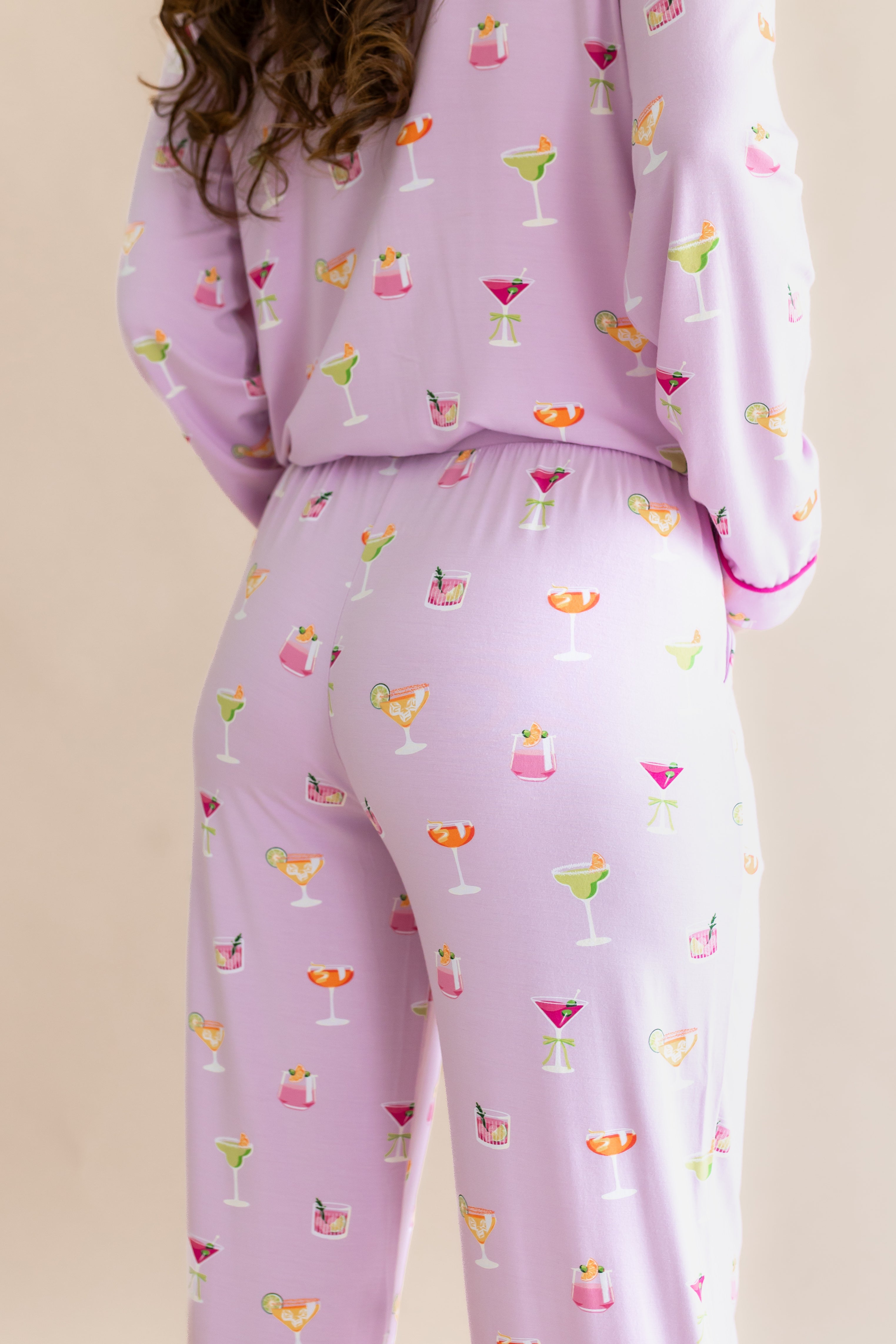 Close up the back of the bottoms from the Long-Sleeved Women's Pajama Set in Cocktail