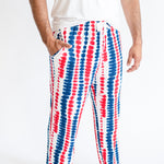Close up of  man modeling Men's Lounge Pants in Liberty Rip Tide