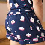Close up of the back side of the shorts on the Navy Mahjong