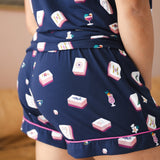 Close up of the back side of the shorts on the Navy Mahjong