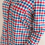 Close up of the top from the Long-Sleeved Women's Pajama Set in Patriotic Gingham 