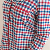 Close up of the top from the Long-Sleeved Women's Pajama Set in Patriotic Gingham 