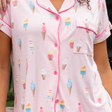 Close up of the top from the Short Sleeve Pajama Set in Sakura Ice Cream ---PJ 2