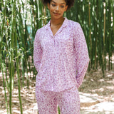Model wearing Thistle Leopard print Women's Long Sleeve Pajama Set ---1605 1