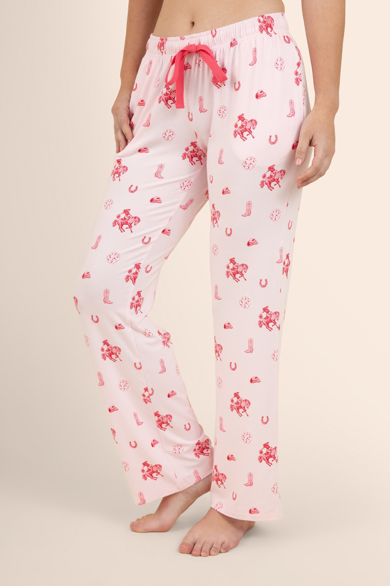 Female modeling the Women's Lounge Pants in Disco Cowgirl