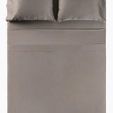 Overhead photo of the Bamboo Sateen Sheet Set in Truffle on a bed