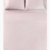 Overhead photo of the Bamboo Sateen Sheet Set in Rose Quartz on a bed