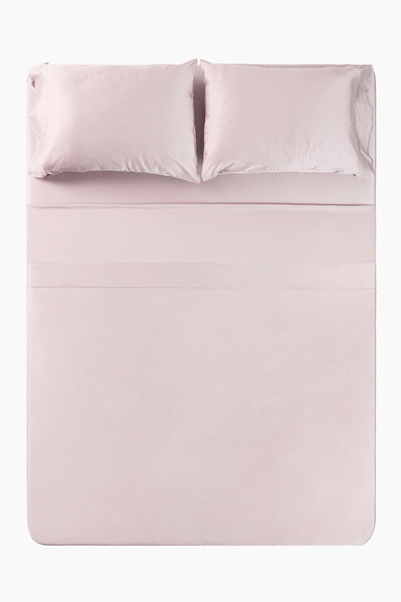Overhead photo of the Bamboo Sateen Sheet Set in Rose Quartz on a bed