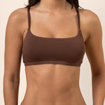 Woman wearing a brown bra and underwear set against a beige background

::: Model is 32C wearing size S ///

