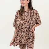 Women’s Biker Short Set in Latte Leopard