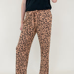 Close up of Women's Lounge Pants in Latte Leopard