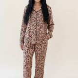 Bamboo Long-Sleeved Women's Pajama Set in Latte Leopard