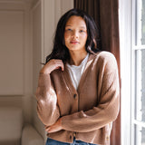 Chunky Knit Women's Cropped Cardigan in Latte
