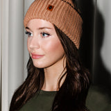 Cable Knit Pom Beanie in Latte