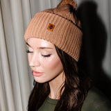 Cable Knit Pom Beanie in Latte