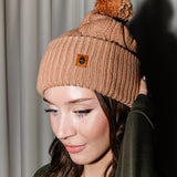 Cable Knit Pom Beanie in Latte