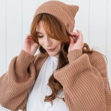 Chunky Knit Pom Beanie in Latte