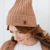 Chunky Knit Ribbed Beanie in Latte