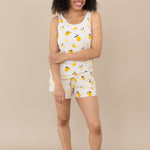 Female modeling the Women’s Tank Set in Lemon
