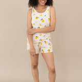 Female modeling the Women’s Tank Set in Lemon
