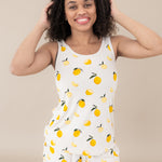 Female modeling the Women’s Tank Set in Lemon