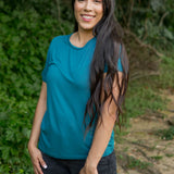 Female wearing the Women's Crew Neck Tee in Loch
