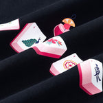 Close up of Mahjong print on Midnight fabric