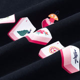 Close up of Mahjong print on Midnight fabric