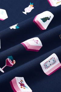 Close up of Navy Mahjong fabric