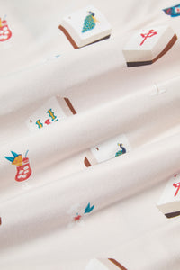 Close up of Vanilla fabric with Mahjong print