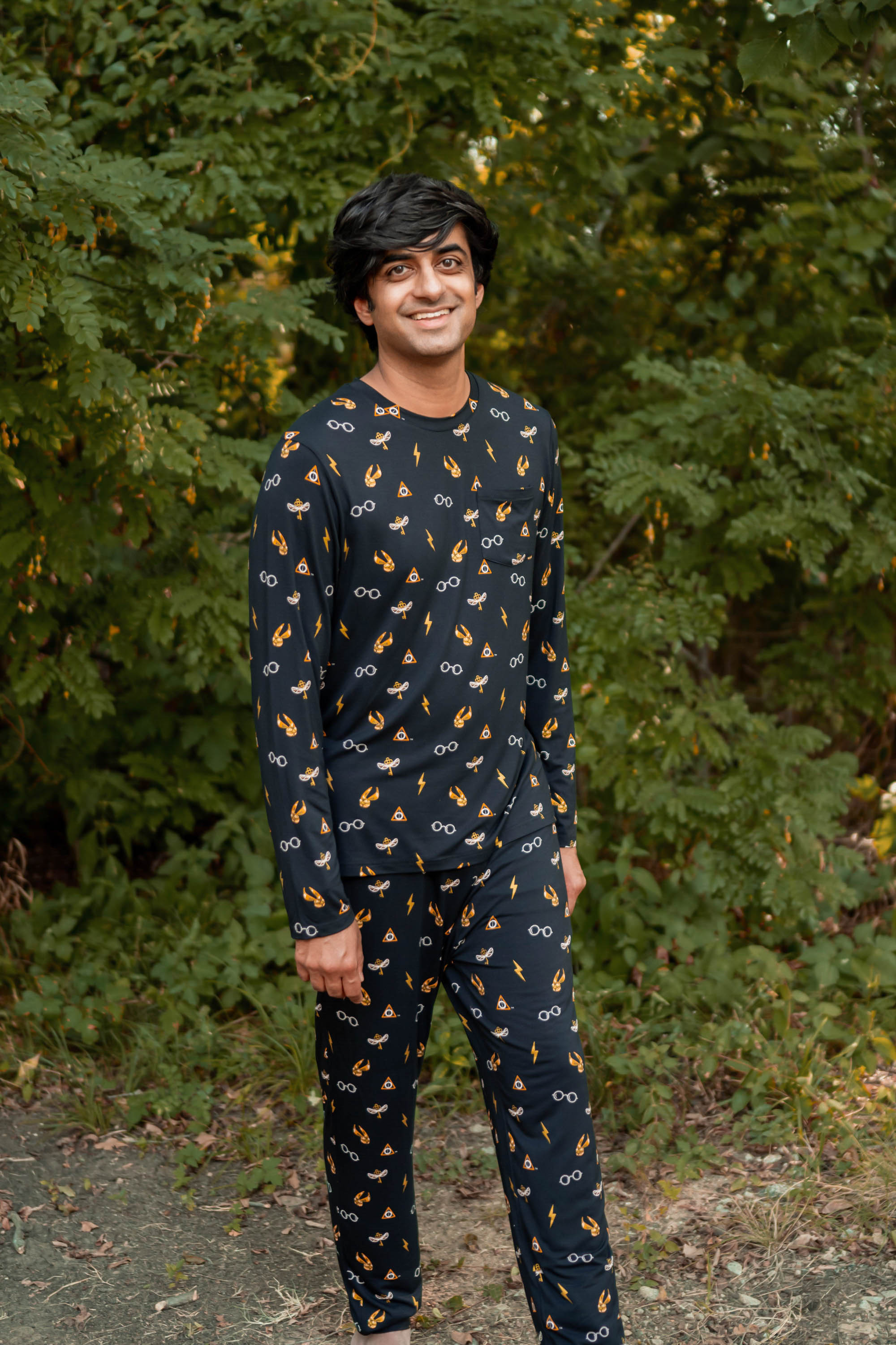 Smiling male model wearing the Men's Jogger Set in Midnight Icon